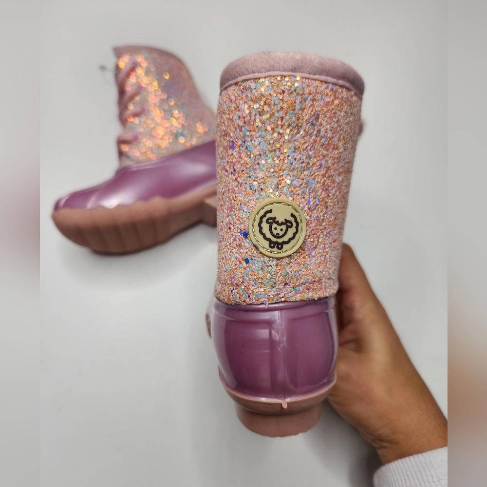 NEW Adrienne Vittadini Glittery Pink Kids Boots - Picture 6 of 9